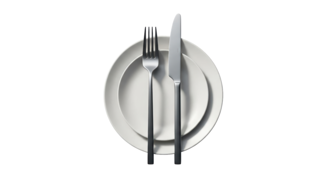 Isolated Fork and Knife on Plate