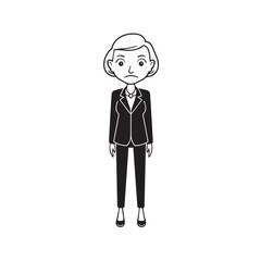 Old woman in formal clothes black and white vector illustration simple minimalist portrait design