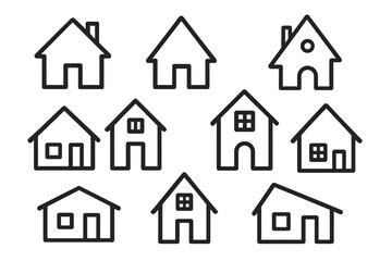Fototapeta premium House icon set. Simple home outline symbol collection. Vector line art for real estate logo. Minimalist property graphic. Modern residential building pictogram for web design.