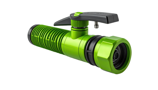 A lime green, cylindrical irrigation device with dark gray accents