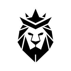 Abstract lion head silhouette logo with crown in geometric style royal minimal vector artwork