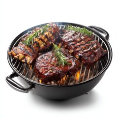 Delicious BBQ Ribs and Steak on a Charcoal Grill Summertime Food