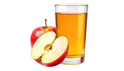 Fresh apple juice in a glass with sliced apples