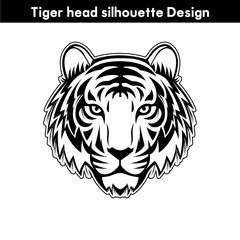 Black tiger head silhouette vector Design. Bold wildlife logo graphic concept isolated in white background. Ideal for wildlife logos, sports team emblems, apparel prints, Vector illustration.