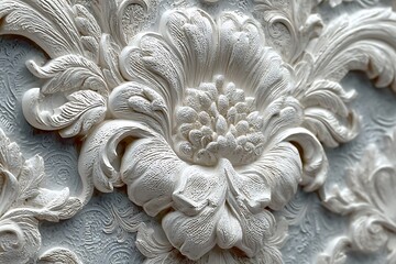 Vintage ornate plaster flower wall design high resolution picture