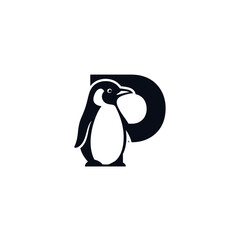 Black and White Penguin Logo Design
