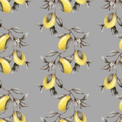 Bright watercolor lemon pattern for textile and wrapping designs
