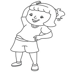 cute cartoon hand drawn vector dancing girl outline.
