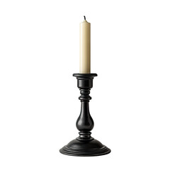 Black candle holder with a single tall candle