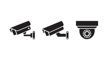 Vector art of collection of three black security camera icons