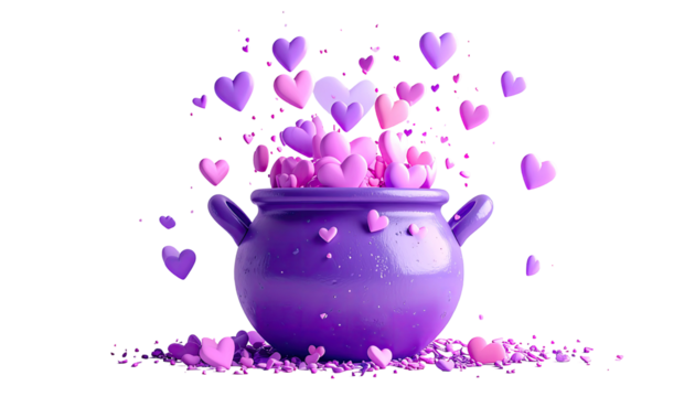 Purple cauldron overflowing with hearts - Powered by Adobe