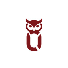 Stylized Owl Logo Design in Maroon