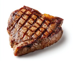 Grilled steak, cooked to a delicious brown, with a well-defined grid pattern of grill marks