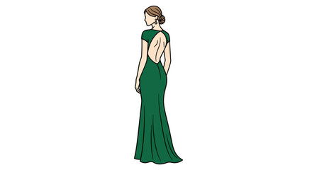 Elegant Woman in Green Backless Evening Gown