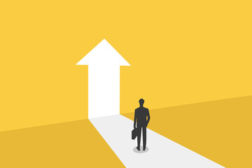 Businessman standing at path the possibility of successful career growth. success, opportunity and growth concept