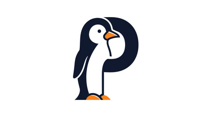 Stylized Penguin Logo with Orange Beak and Feet