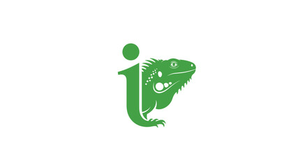 Green Iguana Letter I Logo Design, Modern Reptile Icon