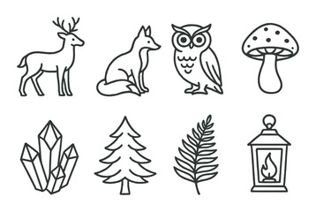 Woodland creatures and nature symbols on textured background