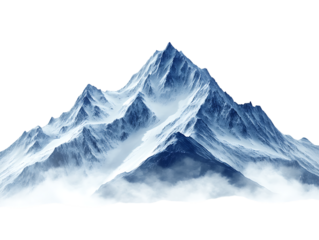 Majestic snow capped mountain peak with mist isolated on transparent background