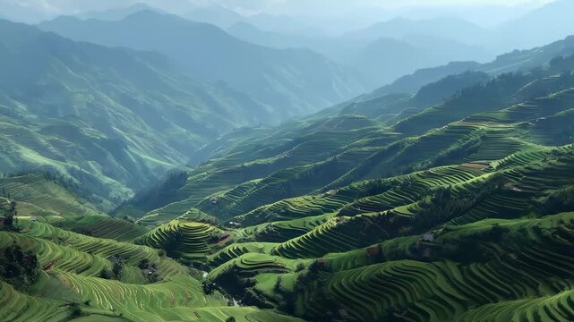 Terraced Fields Present a Picturesque Rural Landscape