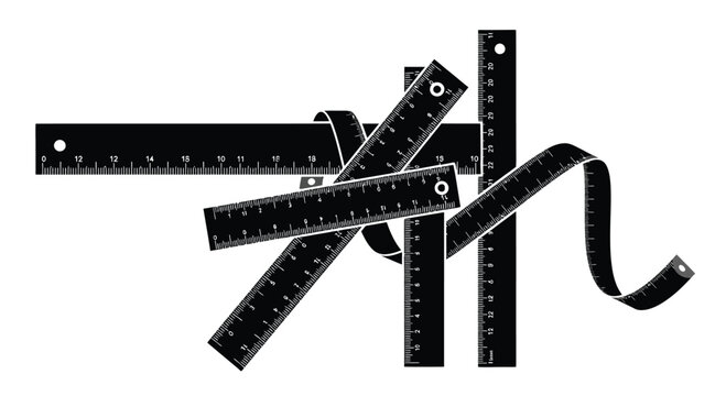 Folding ruler measuring tools arranged dynamically for precision and measurement concepts vector
