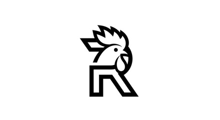 Stylized Black and White Rooster Logo Design