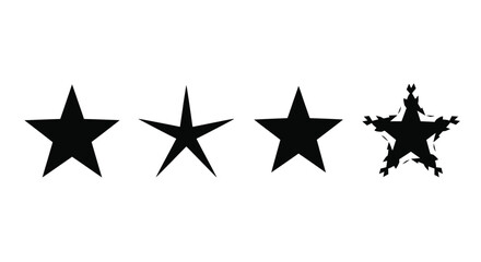 Obraz premium Set of four stylized black stars with varying texture and detail on a vector