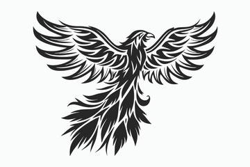 Obraz premium Isolated phoenix presents stylized black tribal feathers that create a captivating mythical creature