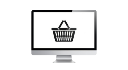 Isolated Shopping Basket Icon on Computer Screen