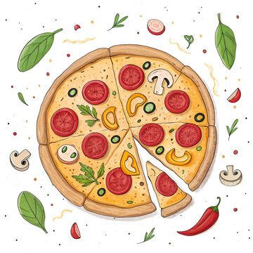 pizza with pepperoni and vegetables clip art preview