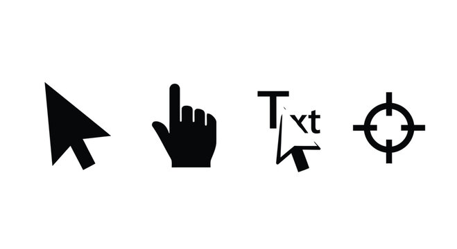 Four diverse cursor icons representing computer navigation and interaction tools vector