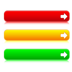 Three colored buttons with arrows indicating direction and choices.