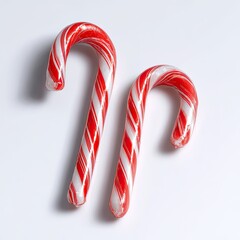 Two candy canes, red and white stripes, curved shapes, against a plain white background