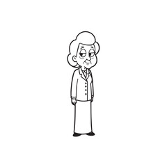 Old woman in formal clothes black and white vector illustration simple minimalist portrait design