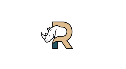 Stylized Rhino Inside Letter R Logo Design