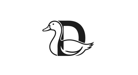 Duck Shaped Letter D Logo Design in Black and White