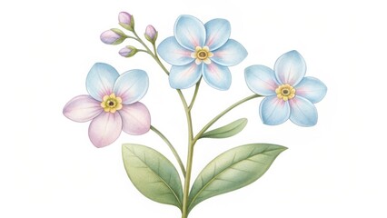 Fototapeta premium Watercolor illustration of forgetmenot flower isolated on white background, perfect for spring designs