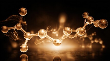Surreal molecular structure with coffee-hued energy waves activating cells, depicting anti-aging research.