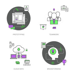 Modern vector icon set for business strategy and digital solutions