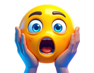 Surprised emoticon held by hands