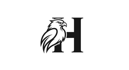 Eagle and Letter H Logo Design in Black and White