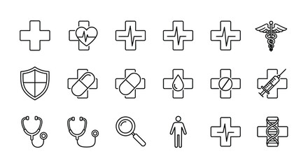 Fototapeta premium Hand drawn medical health care icons collection diverse set of symbols for healthcare industry vector