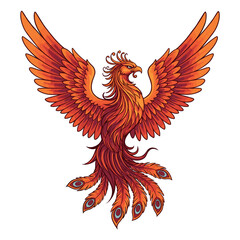 Fototapeta premium Majestic phoenix rising fantasy realm digital art vibrant colors view symbol of rebirth. Vector illustration