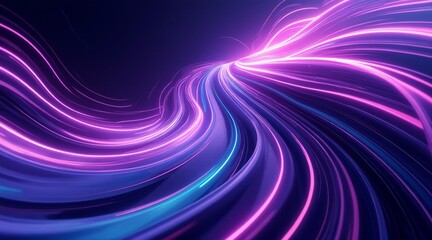 Luminous Trails in a Digital Dreamscape A Dance of Neon Lights and Shadowy Depths in Curving Pathways