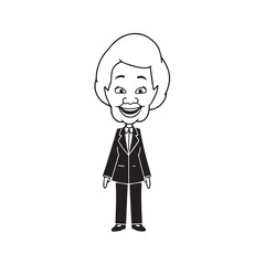 Old woman in formal clothes black and white vector illustration simple minimalist portrait design
