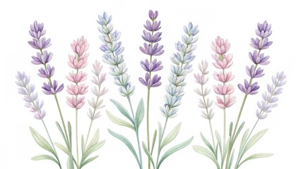 Naklejka premium Watercolor lavender flowers isolated on white background, a colorful and artistic floral illustration for various designs