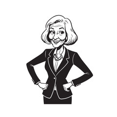 Old woman in formal clothes black and white vector illustration simple minimalist portrait design