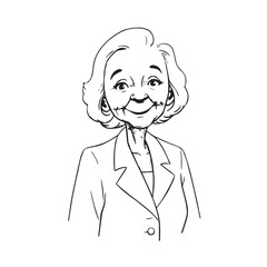 Old woman in formal clothes black and white vector illustration simple minimalist portrait design