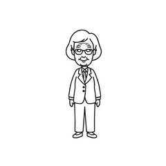 Old woman in formal clothes black and white vector illustration simple minimalist portrait design