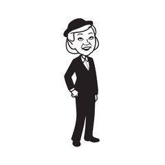 Obraz premium Old woman in formal clothes black and white vector illustration simple minimalist portrait design